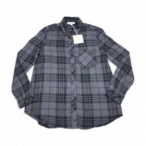 Beachlunchlounge Charley Plaid Shirt Womens XS Gray Long Sleeve Layering NWT